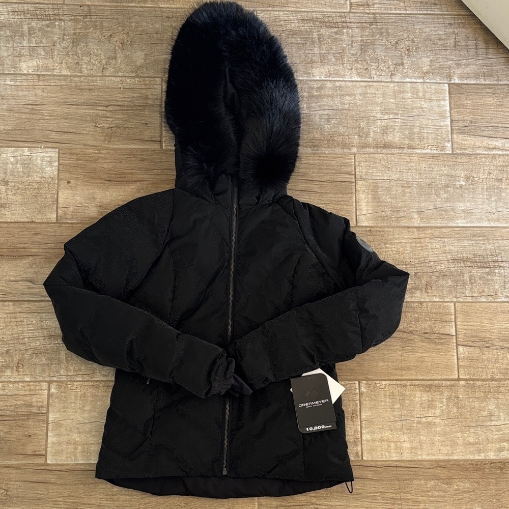 Obermeyer Women's Down Black Puffer Jacket with faux fur-trimmed Hood- NWT - Picture 2 of 8